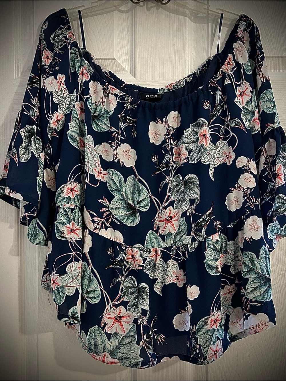 a.n.a Navy Floral Off-Shoulder Peplum Top